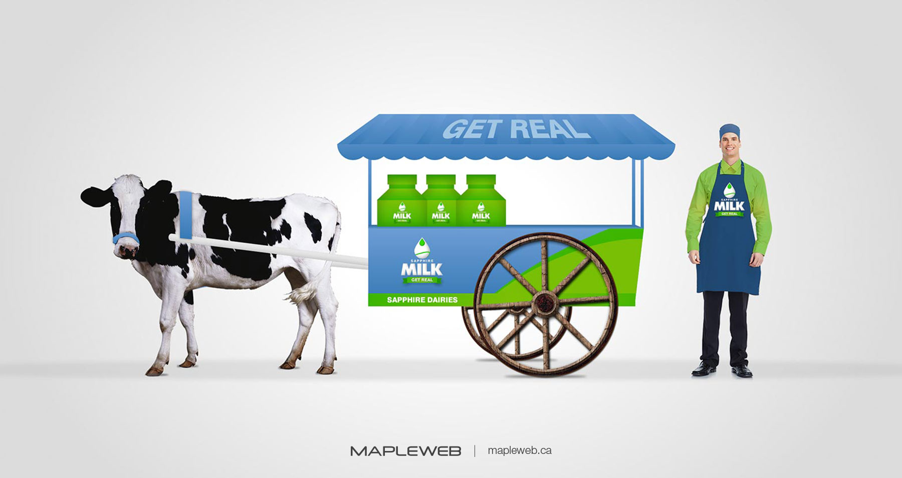 Sapphire Milk Milk Cart a Cow and A Man Brand design by Mapleweb